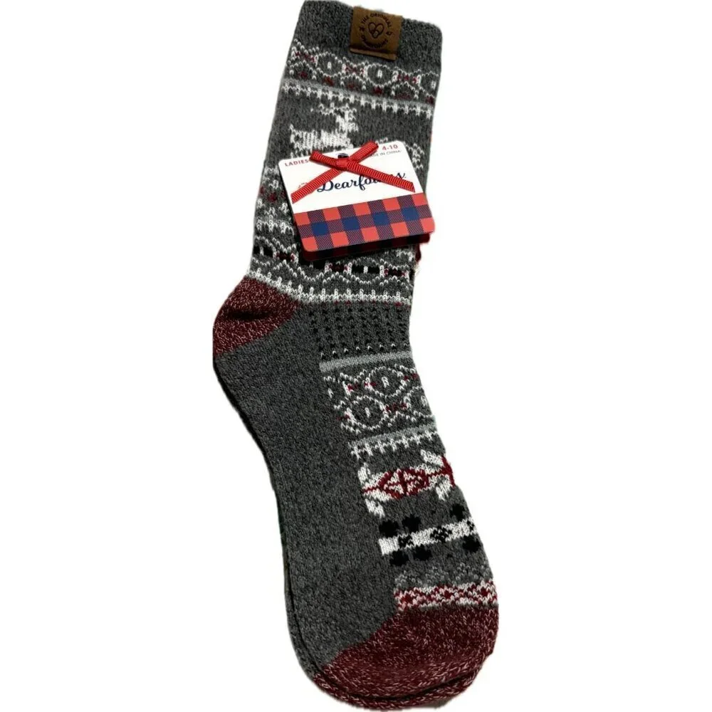 Dearfoams Gray Heather & Fair Isle Logo Ribbed Trim Stretch Boot Socks-2 Pairs